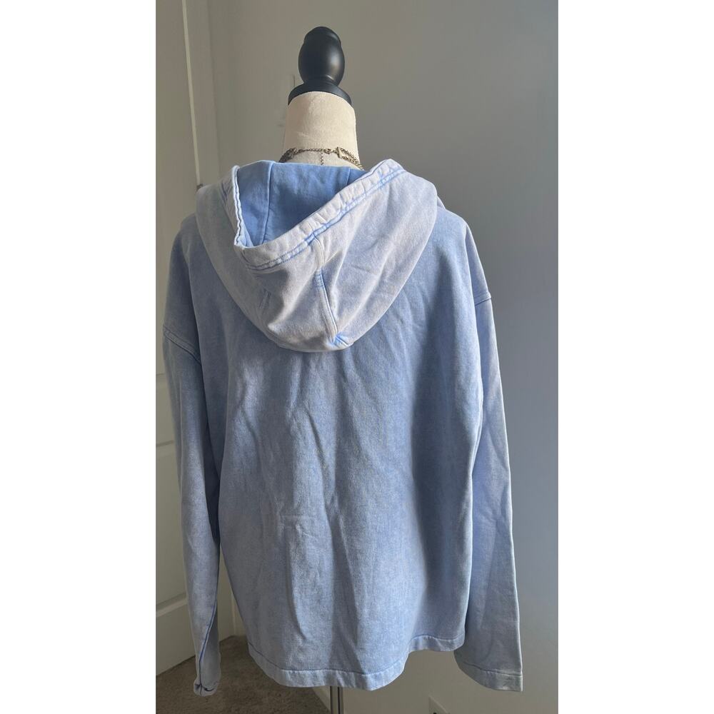 NWT Zara Denim Stone Washed Long Sleeve Quarter Zip Kangaroo‎ Pocket Hoodie L-XL - Picture 4 of 9